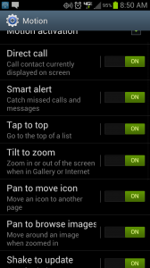 The Motion Settings menu