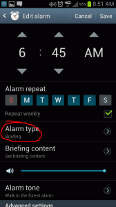 Alarm settings screen