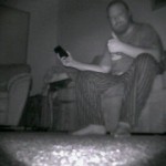 Photo capture from the Brookstone Rover App Controlled Spy Tank using infrared light in complete darkness. Thumbs up for rock and roll!