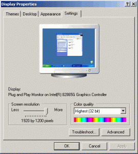 Display Properties Menu in XP