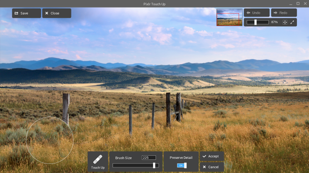 The photo editing app, Pixlr shown working as a packaged Chrome app. 