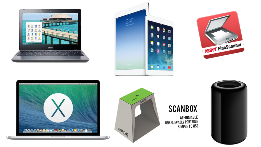 Macbook Pro, Mac Pro, Scanbox, FineScanner, iPad Air and iPad Mini